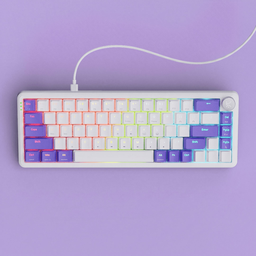 Hive65 White Purple Wired Mechanical Gaming Keyboard