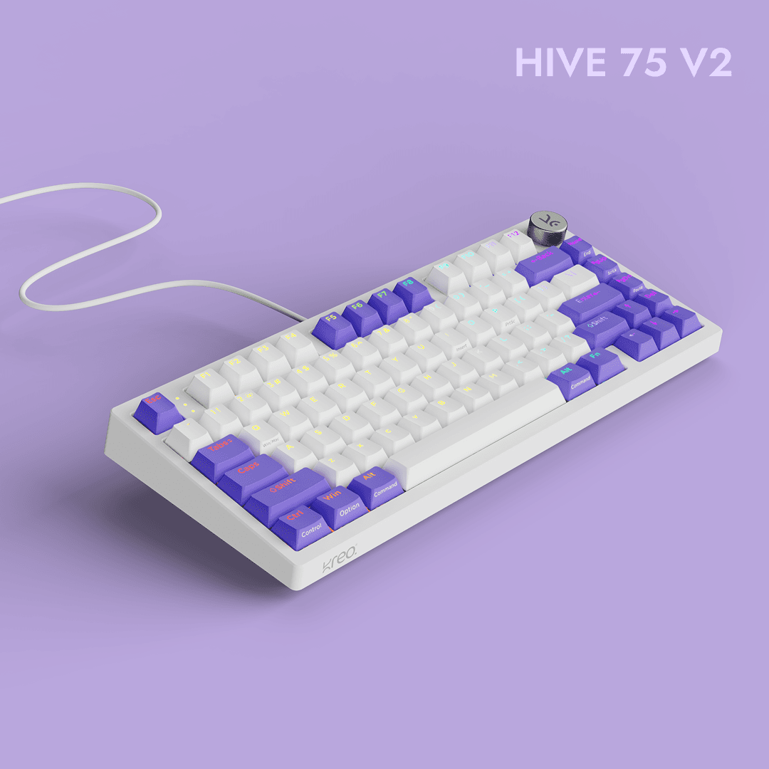 Hive75 V2 White Purple Wired Mechanical Gaming Keyboard