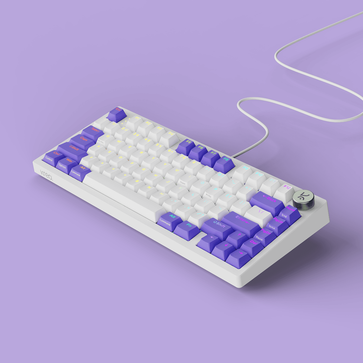 Hive75 V2 White Purple Wired Mechanical Gaming Keyboard