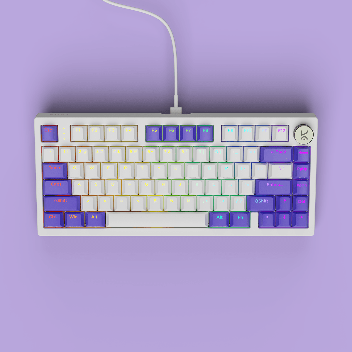 Hive75 V2 White Purple Wired Mechanical Gaming Keyboard
